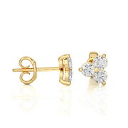 Round Lab Grown Diamond Three-Stone Stud Earrings – 6 Stones, Screw Back, 10K 14K 18K White Yellow Rose Gold, IGI Certified